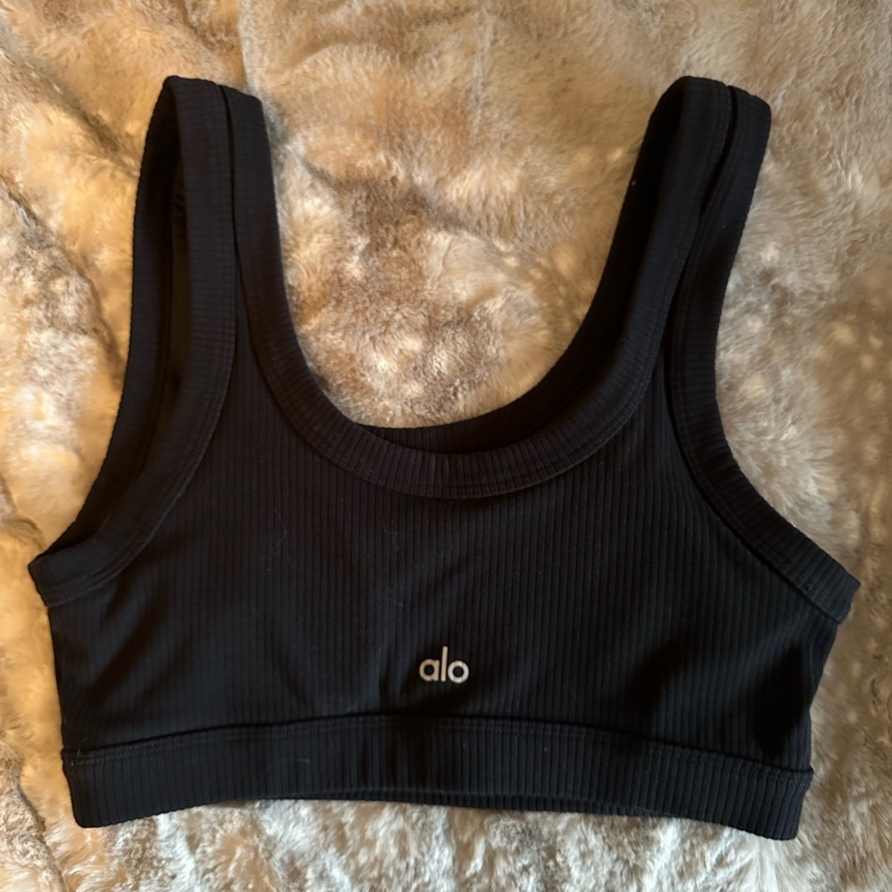 Black ribbed ALO Yoga sports bra